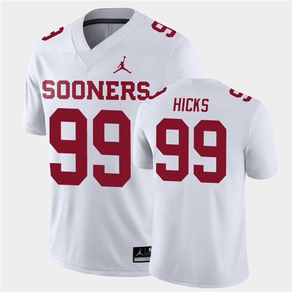 Mens Oklahoma Sooners #99 Marcus Hicks White Jordan College Football Game Jersey 