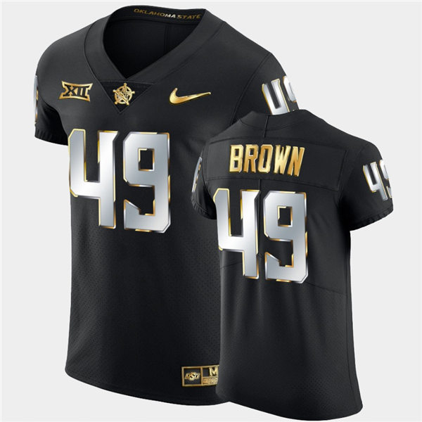 Mens Oklahoma State Cowboys #49 Tanner Brown Nike Black Golden Edition College Football Jersey