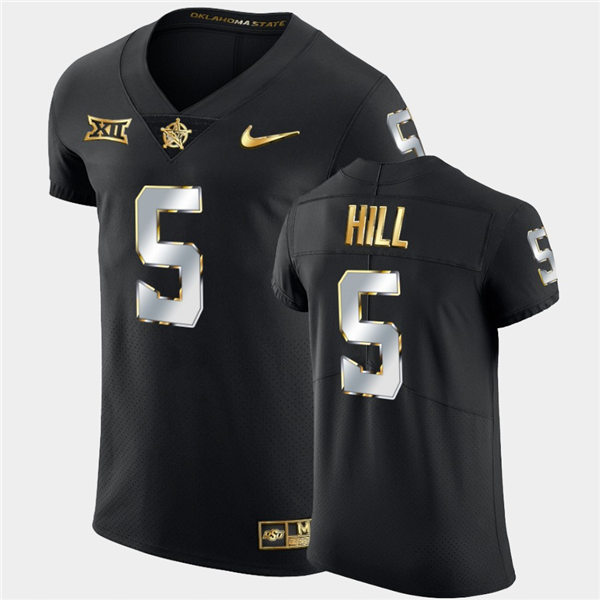 Mens Oklahoma State Cowboys #5 Justice Hill Nike Black Golden Edition College Football Jersey