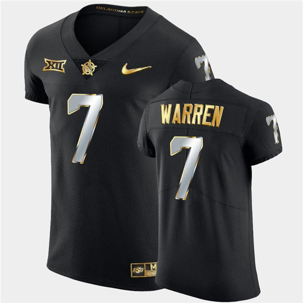 Mens Oklahoma State Cowboys #7 Jaylen Warren Nike Black Golden Edition College Football Jersey