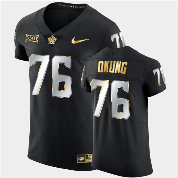 Mens Oklahoma State Cowboys #76 Russell Okung Nike Black Golden Edition College Football Jersey