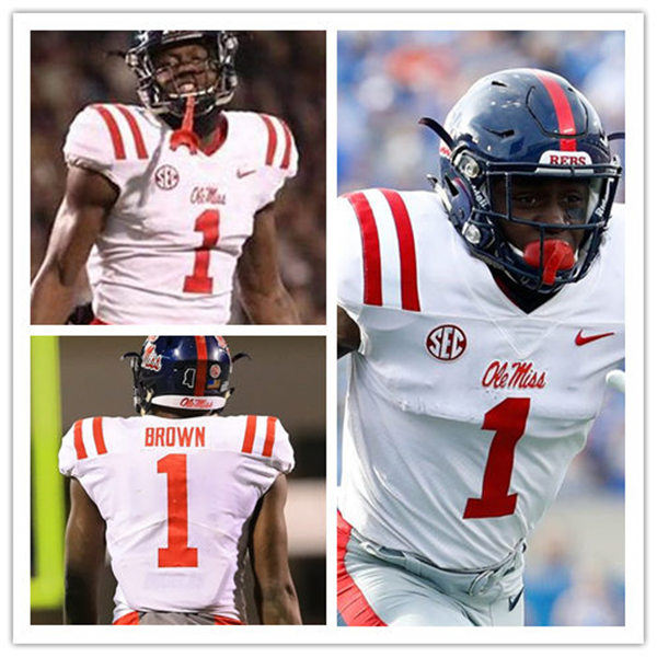 Mens Ole Miss Rebels #1 A. J. Brown Nike White College Football Game Jersey