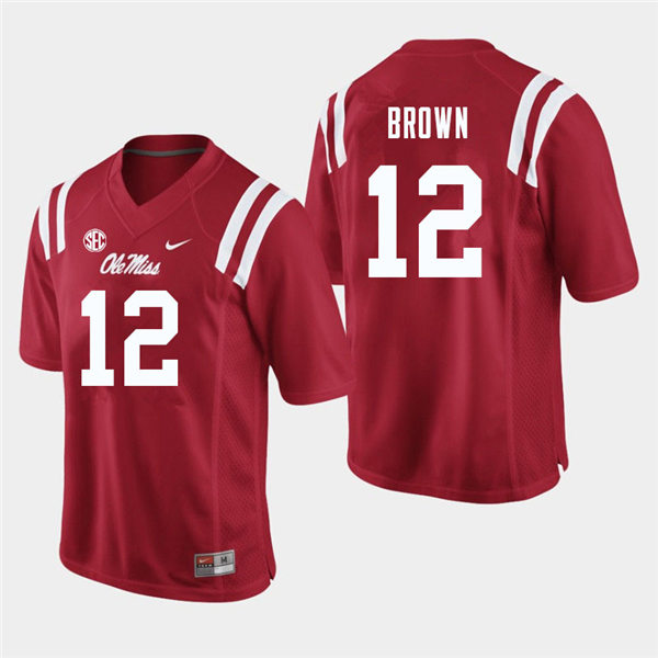 Mens Ole Miss Rebels #12 Jakivuan Brown Nike Red College Football Game Jersey