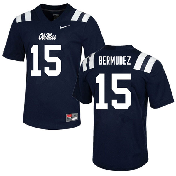 Mens Ole Miss Rebels #15 Derek Bermudez Nike Navy College Football Game Jersey