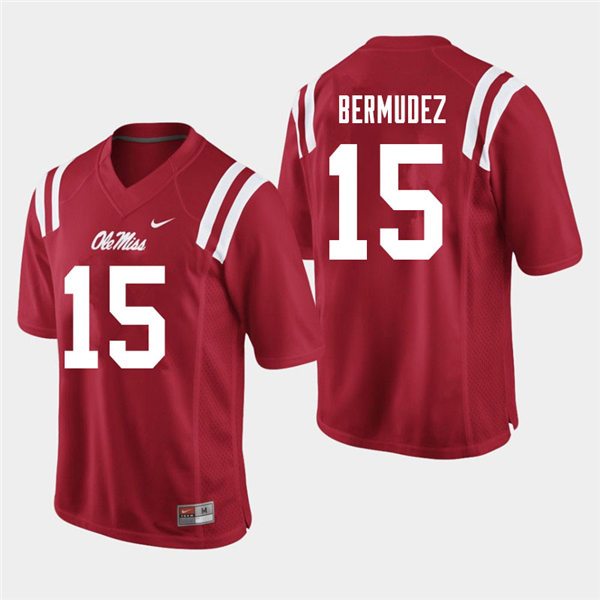 Mens Ole Miss Rebels #15 Derek Bermudez Nike Red College Football Game Jersey