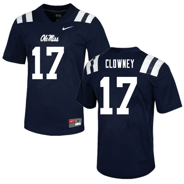 Mens Ole Miss Rebels #17 Demon Clowney Nike Navy College Football Game Jersey