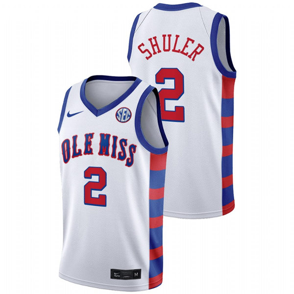 Mens Ole Miss Rebels #2 Devontae Shuler Nike 2021 White 20th Anniversary Basketball Jersey