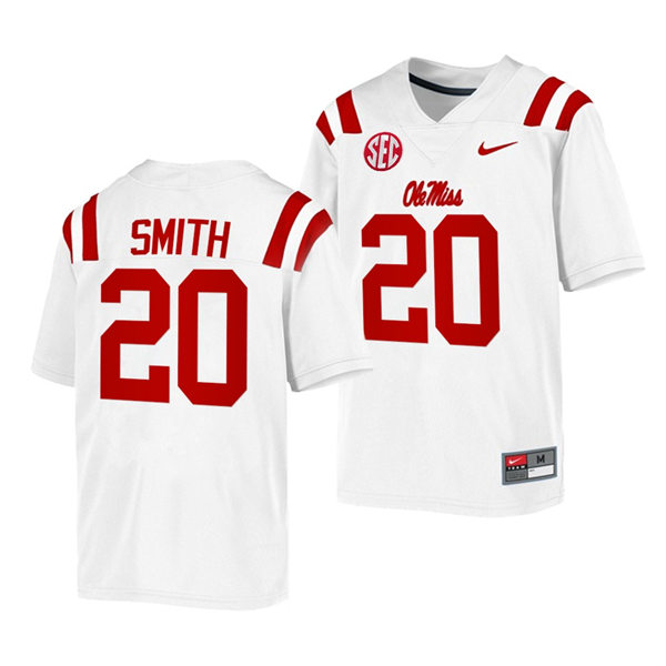 Mens Ole Miss Rebels #20 Keidron Smith Nike White College Football Game Jersey