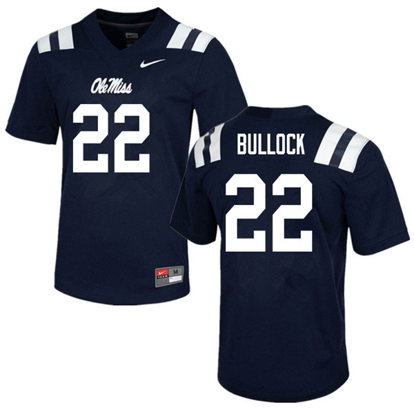Mens Ole Miss Rebels #22 Kentrel Bullock Nike Navy College Football Game Jersey