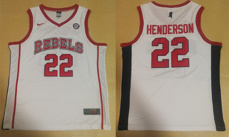 Mens Ole Miss Rebels #22 Marshall Henderson Nike White Rebels Basketball Jersey