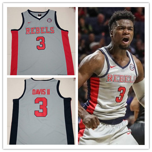 Mens Ole Miss Rebels #3 Terence Davis II Nike Grey College Basketball Jersey
