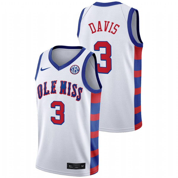 Mens Ole Miss Rebels #3 Terence Davis Nike 2021 White 20th Anniversary Basketball Jersey