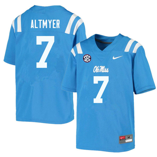 Mens Ole Miss Rebels #7 Luke Altmyer Nike Light Blue College Football Game Jersey