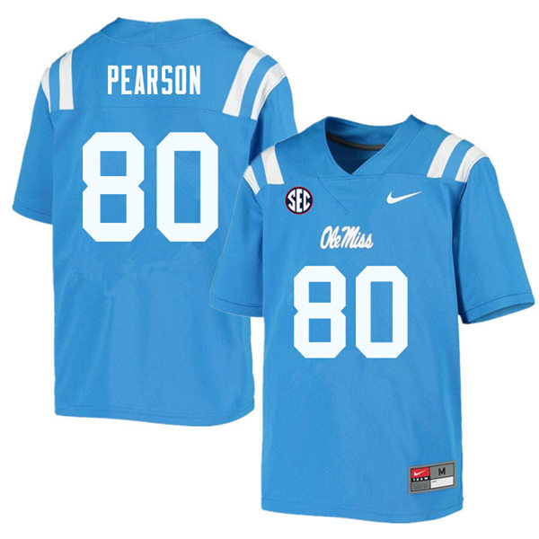Mens Ole Miss Rebels #80 Jahcour Pearson Nike Light Blue College Football Game Jersey