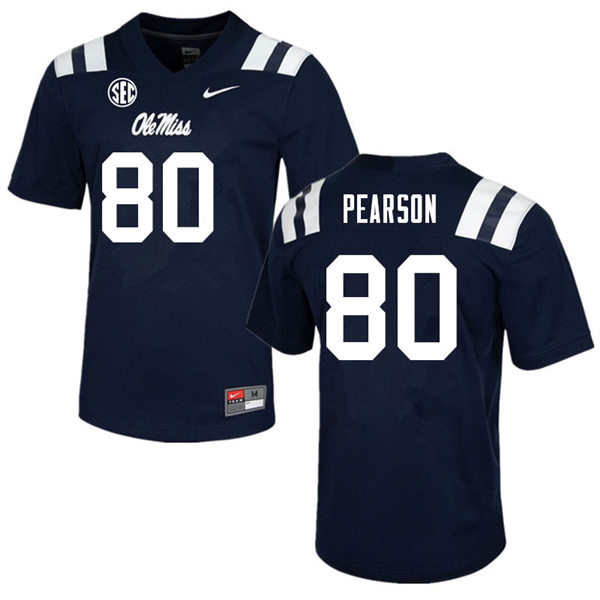 Mens Ole Miss Rebels #80 Jahcour Pearson Nike Navy College Football Game Jersey
