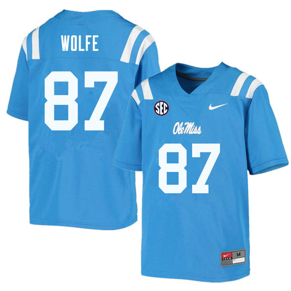 Mens Ole Miss Rebels #87 Hudson Wolfe Nike Light Blue College Football Game Jersey
