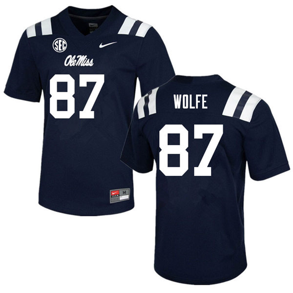 Mens Ole Miss Rebels #87 Hudson Wolfe Nike Navy College Football Game Jersey