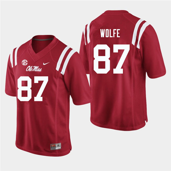 Mens Ole Miss Rebels #87 Hudson Wolfe Nike Red College Football Game Jersey