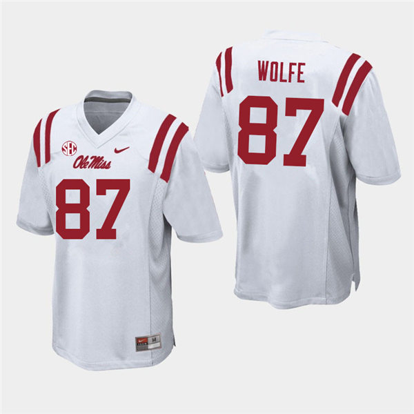 Mens Ole Miss Rebels #87 Hudson Wolfe Nike White College Football Game Jersey