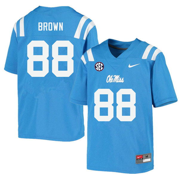 Mens Ole Miss Rebels #88 Bralon Brown Nike Light Blue College Football Game Jersey 