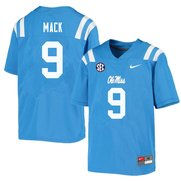 Mens Ole Miss Rebels #9 Brandon Mack Nike Light Blue College Football Game Jersey