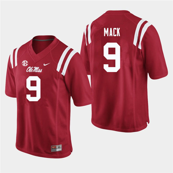 Mens Ole Miss Rebels #9 Brandon Mack Nike Red College Football Game Jersey