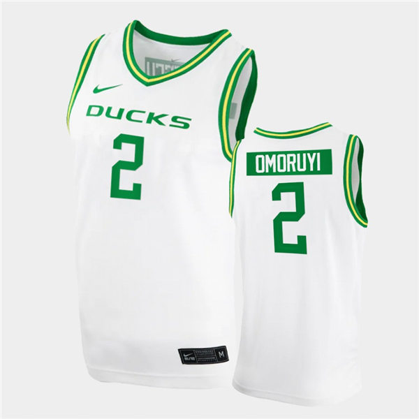 Mens Oregon Ducks #2 Eugene Omoruyi Nike 2020 White Green College Basketball Game Jersey