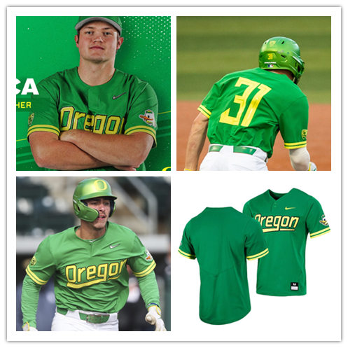 Mens Oregon Ducks Custom Josh Kasevich Robert Ahlstrom Brett Walker Cullen Kafka Nike 2020 Green Yellow Baseball Jersey