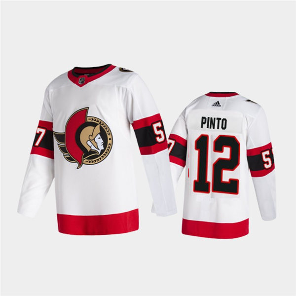 Mens Ottawa Senators #12 Shane Pinto White Red Away Adidas Jersey Stitched