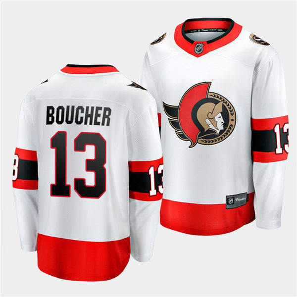 Mens Ottawa Senators #13 Tyler Boucher Adidas 2021 Away White Jersey Stitched