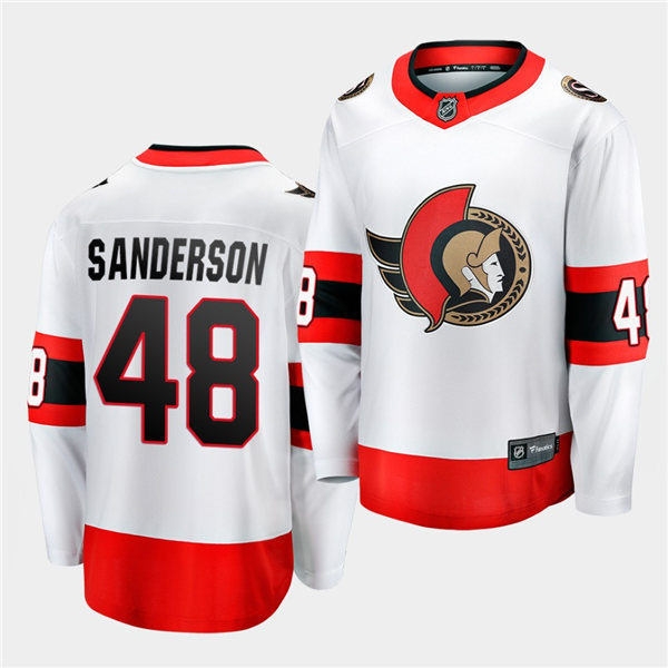 Mens Ottawa Senators #48 Jake Sanderson Adidas 2021 Away White Jersey Stitched
