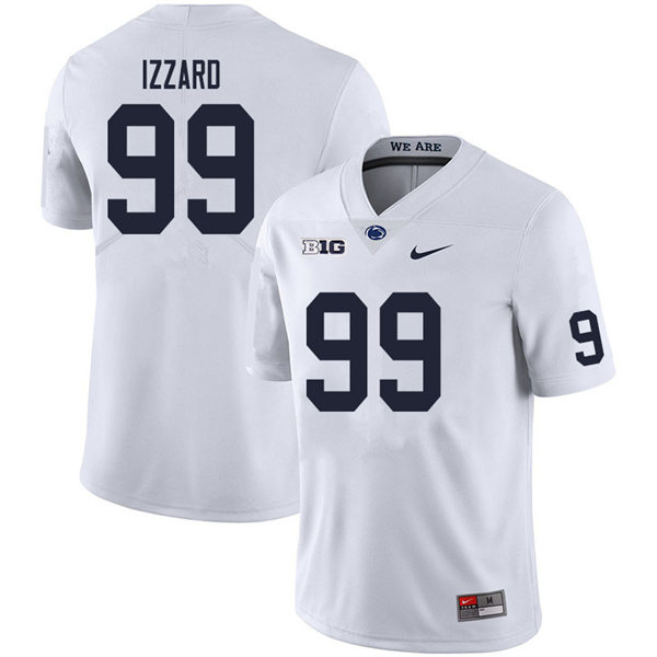 Mens Penn State Nittany Lions #99 Coziah Izzard Nike White with Name College Football Jersey