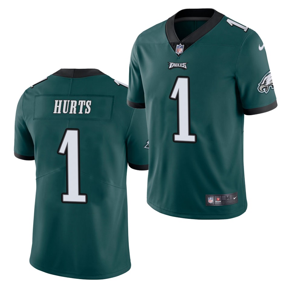 Mens Philadelphia Eagles #1 Jalen Hurts Nike Green NFL Vapor Limited Jersey
