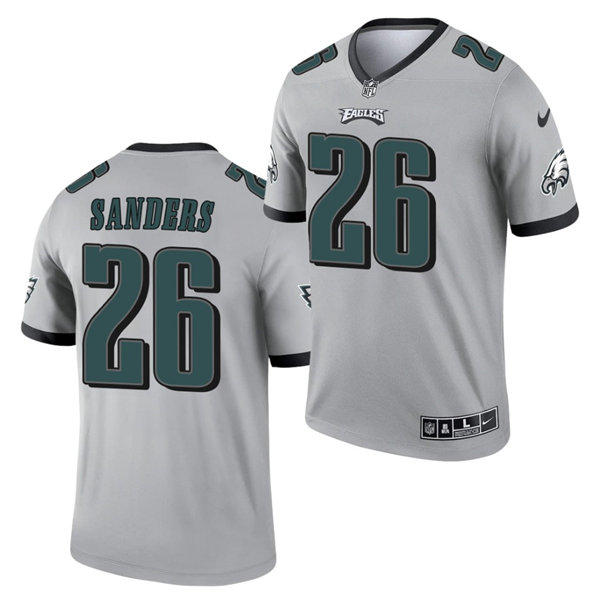Mens Philadelphia Eagles #26 Miles Sanders Nike 2021 Silver Inverted Legend Jersey