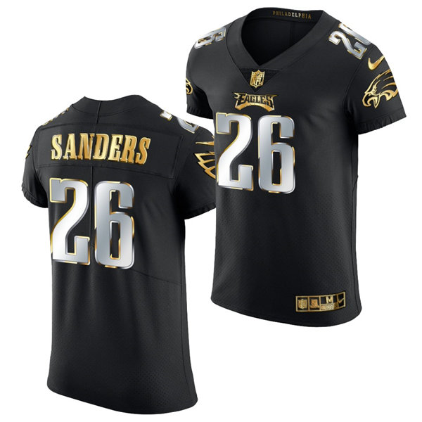 Mens Philadelphia Eagles #26 Miles Sanders Nike Black White Golden Edition Jersey