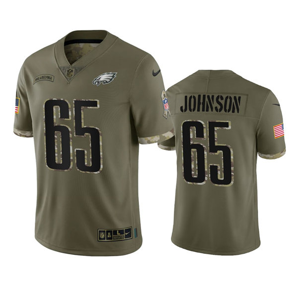 Mens Philadelphia Eagles #65 Lane Johnson 2022 Salute To Service Limited Jersey - Olive