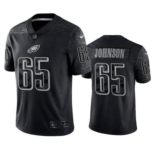 Mens Philadelphia Eagles #65 Lane Johnson Black Rflctv Limited Jersey