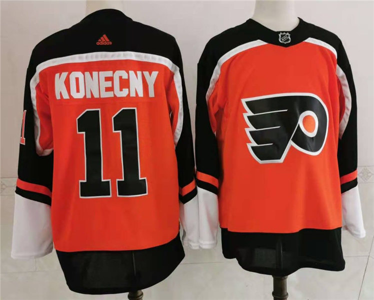Mens Philadelphia Flyers #11 Travis Konecny adidas 2020-21 Reverse Retro Orange Jersey Stitched