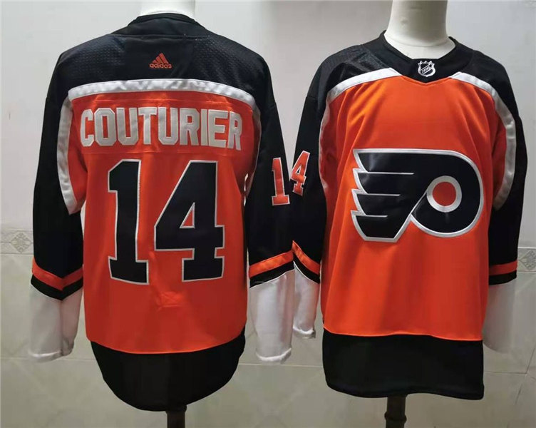 Mens Philadelphia Flyers #14 Sean Couturier adidas 2020-21 Reverse Retro Orange Jersey Stitched