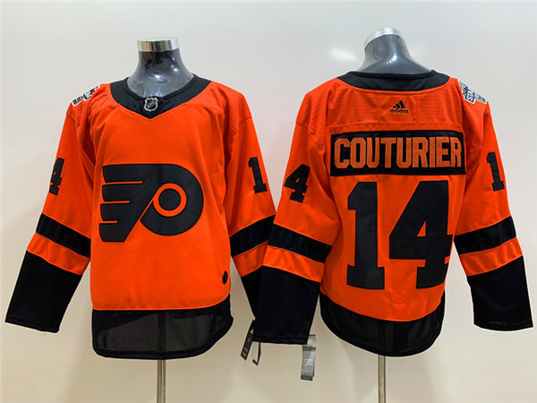 Mens Philadelphia Flyers #14 Sean Couturier adidas Orange 2019 NHL Stadium Series Jersey Stitched