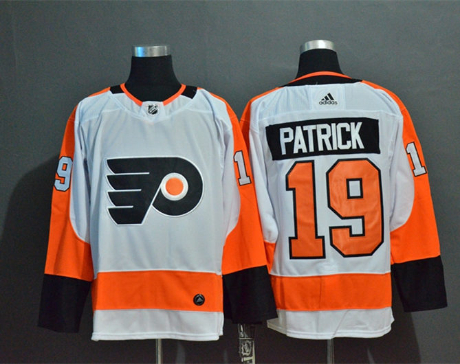 Mens Philadelphia Flyers #19 Nolan Patrick Stitched adidas Away White Jersey Stitched