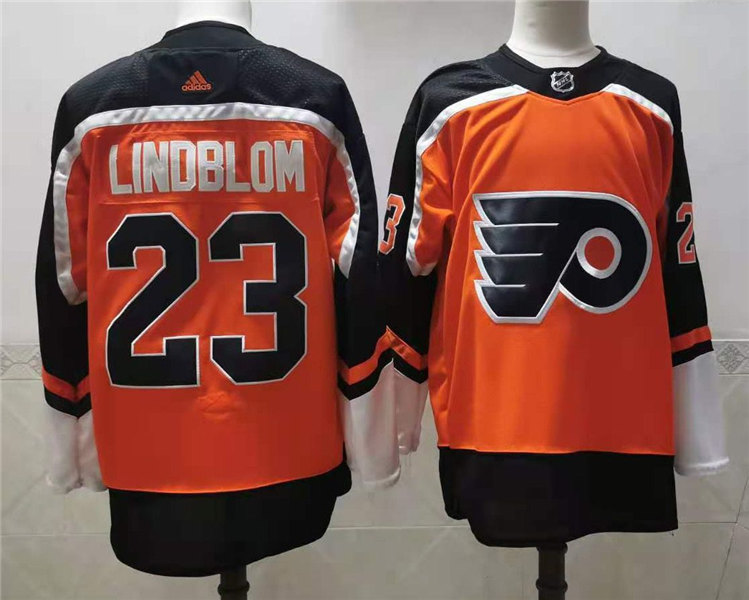 Mens Philadelphia Flyers #23 Oskar Lindblom adidas 2020-21 Reverse Retro Orange Jersey Stitched