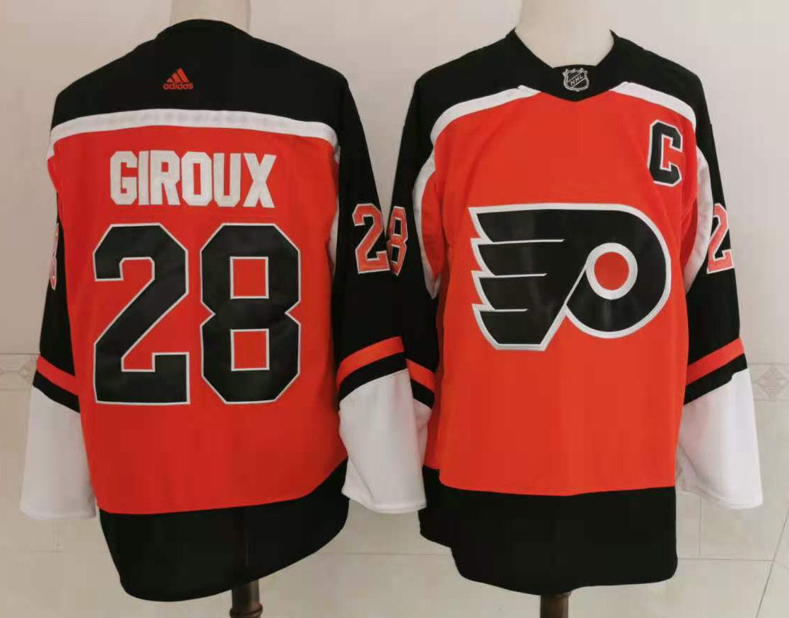 Mens Philadelphia Flyers #28 Claude Giroux adidas 2020-21 Reverse Retro Orange Jersey Stitched