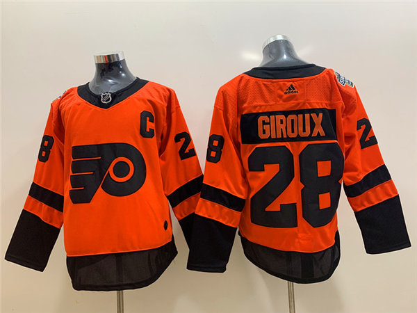 Mens Philadelphia Flyers #28 Claude Giroux adidas Orange 2019 NHL Stadium Series Jersey Stitched