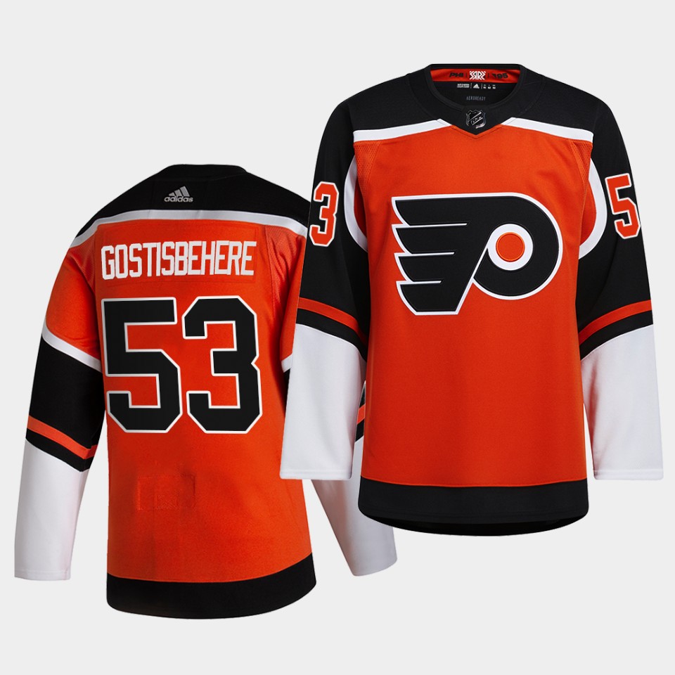 Mens Philadelphia Flyers #53 Shayne Gostisbehere adidas 2020-21 Reverse Retro Orange Jersey Stitched