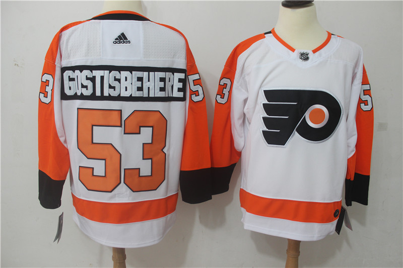 Mens Philadelphia Flyers #53 Shayne Gostisbehere adidas Away White Authentic Jersey Stitched