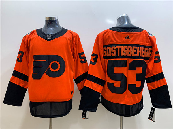 Mens Philadelphia Flyers #53 Shayne Gostisbehere adidas Orange 2019 NHL Stadium Series Jersey Stitched