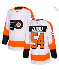 Mens Philadelphia Flyers #54 Egor Zamula Stitched adidas Away White Jersey Stitched