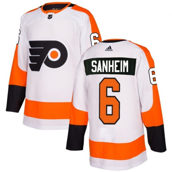 Mens Philadelphia Flyers #6 Travis Sanheim adidas White Away Jersey Stitched