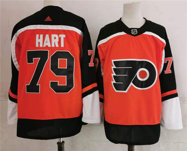 Mens Philadelphia Flyers #79 Carter Hart adidas 2020-21 Reverse Retro Orange Jersey Stitched
